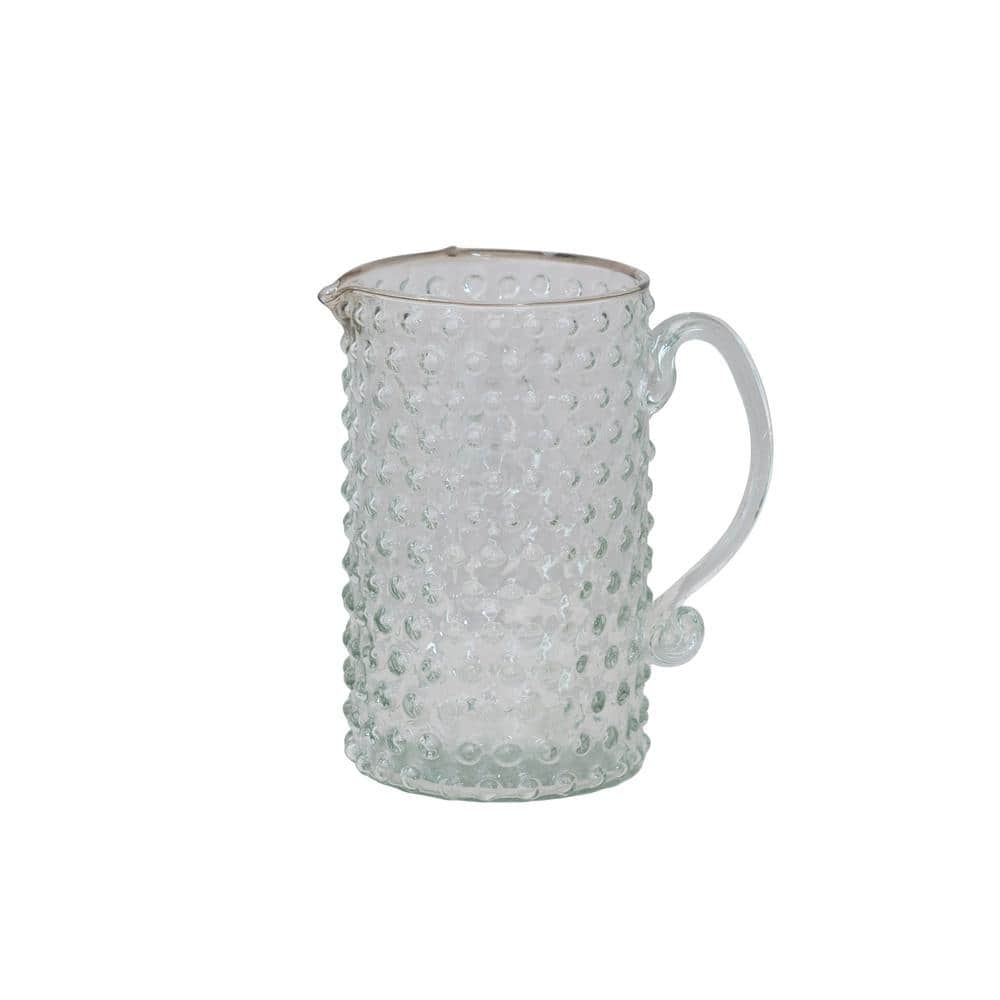 Clear Hand Blown Glass Hobnail Pitcher