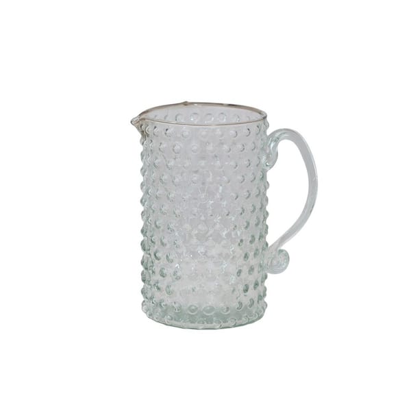 Storied Home 42 fl. Oz. Clear Hand-Blown Glass Hobnail Pitcher