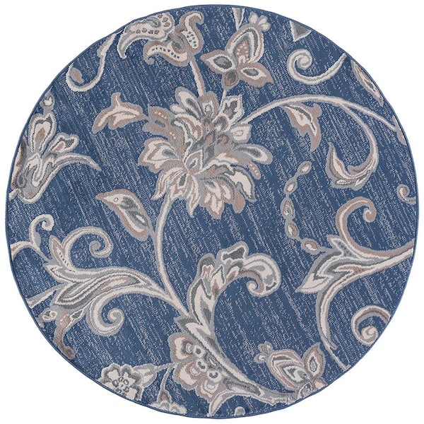 Madison Floral Navy 6 ft. Round Indoor Area Rug