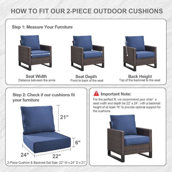 22 in. W x 24 in. D x 6 in. Thick Square 4-Piece Deep Seating Outdoor Lounge Chair Blue Cushion