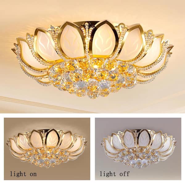 OUKANING 23.62 in. 7-Light Modern Gold Lotus Flower Shape Crystal
