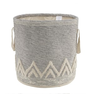 Amara Modern Gray / White Cotton Tufted Peaks Decorative Storage Basket