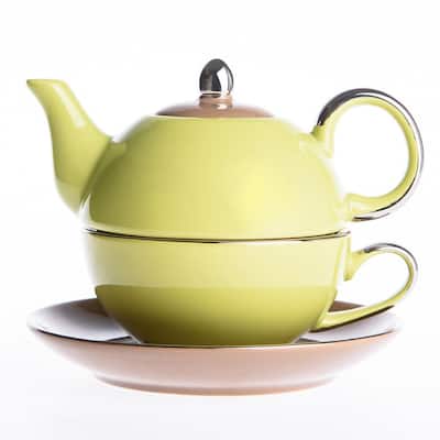 1-Piece Porcelain Tea Pot Light Green Teapot Teacup and Saucer Set