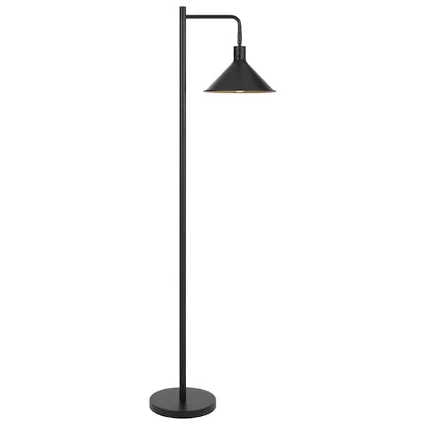 58 in. Black 1-Light Dimmable Arc Floor Lamp with Metal Shade