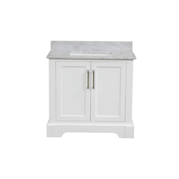 Maincraft Free-Standing 36 in. W x 22 in. D x 33 in. H Bath Vanity in White with White Carrara Marble Top with Basin