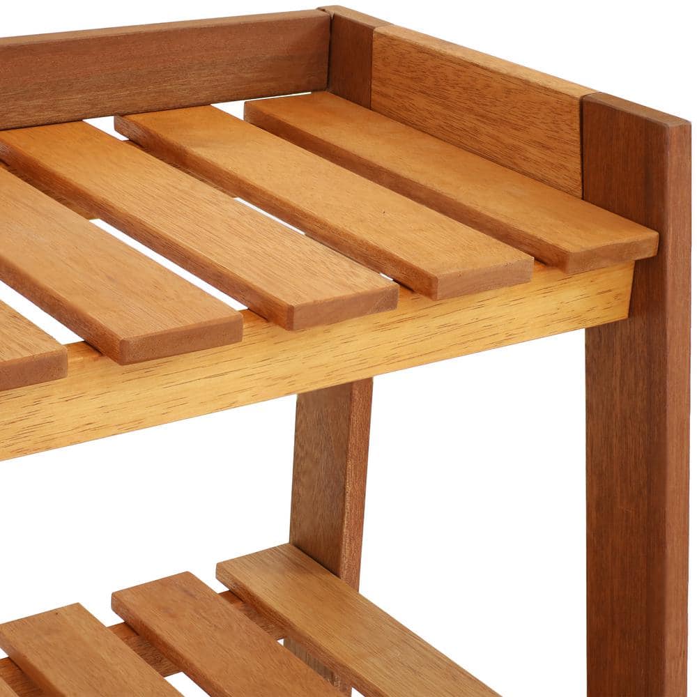 Brown Meranti Wood 3-Tier Outdoor Garden Shelf with Teak Oil Finish