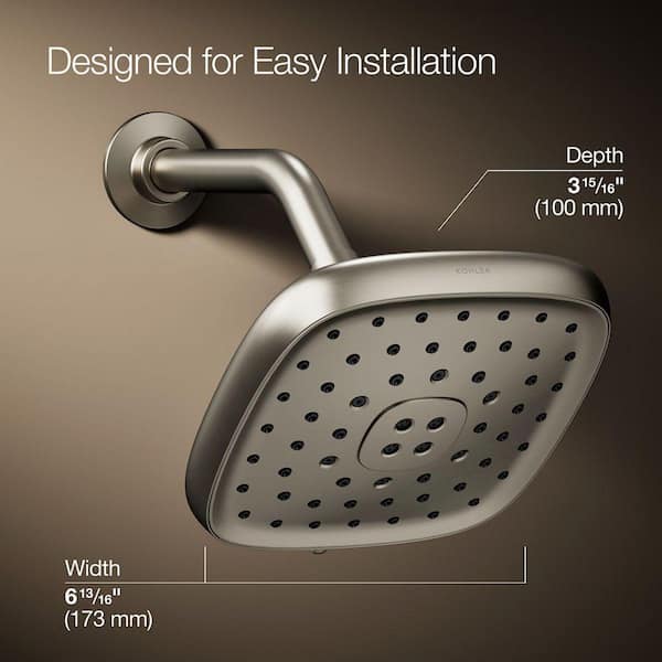 KOHLER Fordra 3-Spray Patterns 6.817 in. Wall Mount Fixed Shower Head in Vibrant Brushed Nickel
