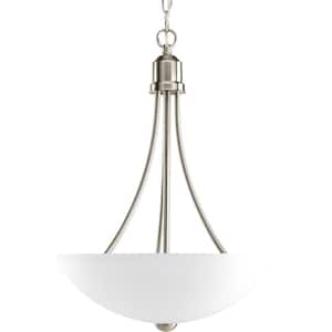 Gather Collection 15 in. 2-Light Brushed Nickel Foyer Pendant with Etched Glass