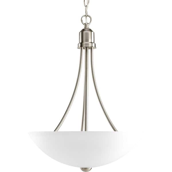 Progress Lighting Gather Collection 15 in. 2-Light Brushed Nickel Transitional Foyer Pendant with Etched Glass for Entryways