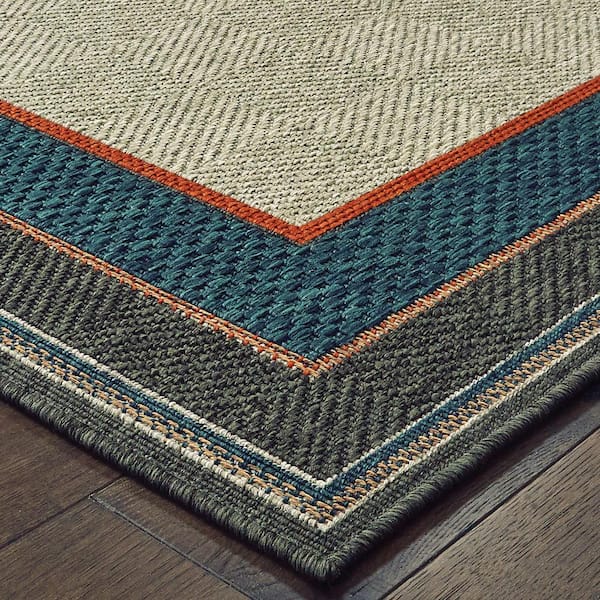 Bermuda Gray/Blue 10 ft. x 13 ft. Damask Indoor/Outdoor Patio Area Rug