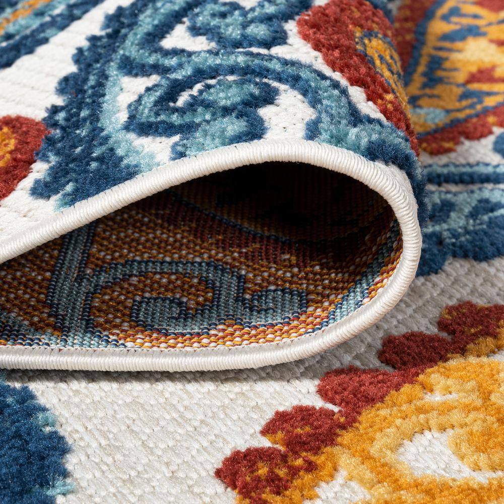 Julien Paisley Orange and Blue Indoor/Outdoor Area Rug