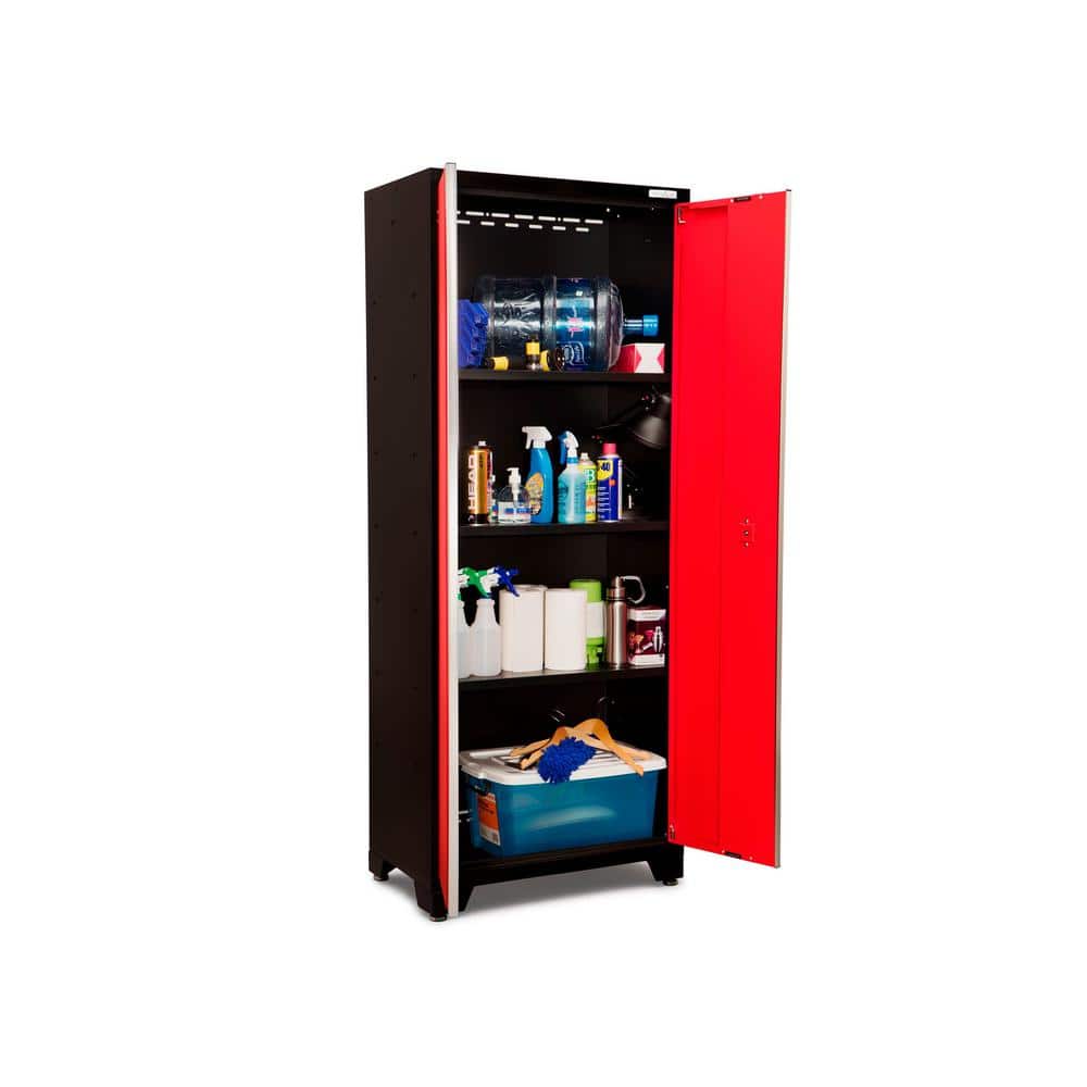 Deep Red 156" Steel Lockable Cabinet Set with Bamboo Worktop