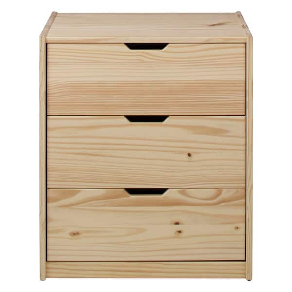 Unfinished 3-Drawer 22.4 in. W x 26.5 in. H x  13.8 in. D Natural Pine Wood Chest of Drawers, No Handle
