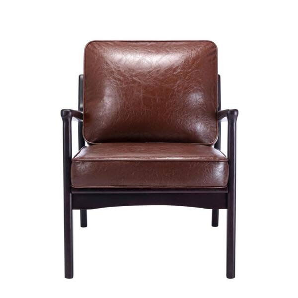 brown leather mid century accent chair