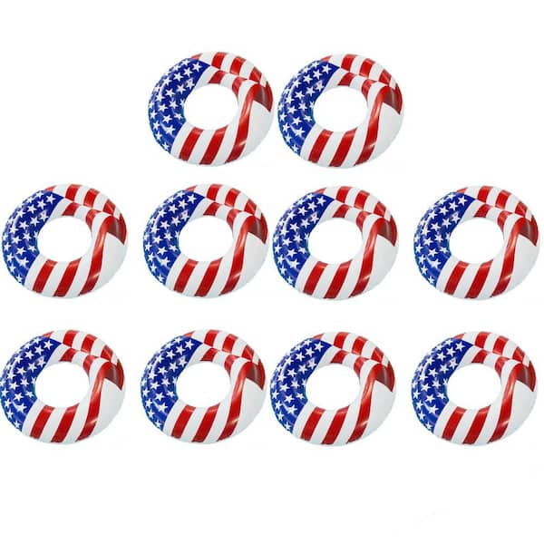 Swimline 36 in. Inflatable American Flag Swimming Pool Tube Float (10-Pack), Number of People: 1