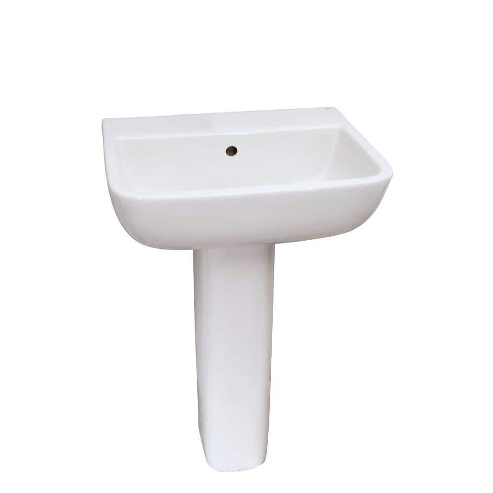White Vitreous China Rectangular Pedestal Bathroom Sink