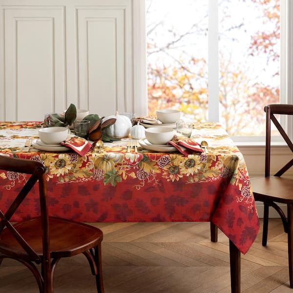 Elrene Swaying Leaves Bordered Fall Tablecloth