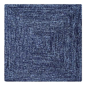 Chenille Tweed Braid Collection Navy & Smoke Blue 72" Square 100% Polyester Reversible Indoor Area Rug