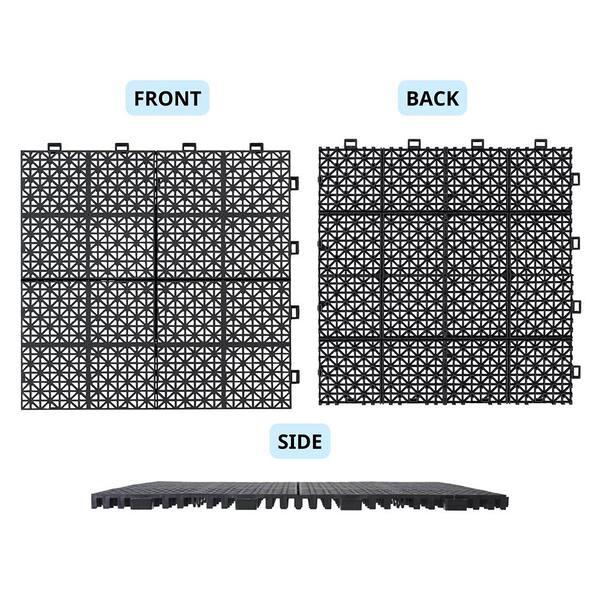 YOFE 1 ft. x 1 ft. All-Weather Outdoor Plastic Composite Interlocking Deck Tiles in Black, Garage Floor Tiles (24 Per Case)