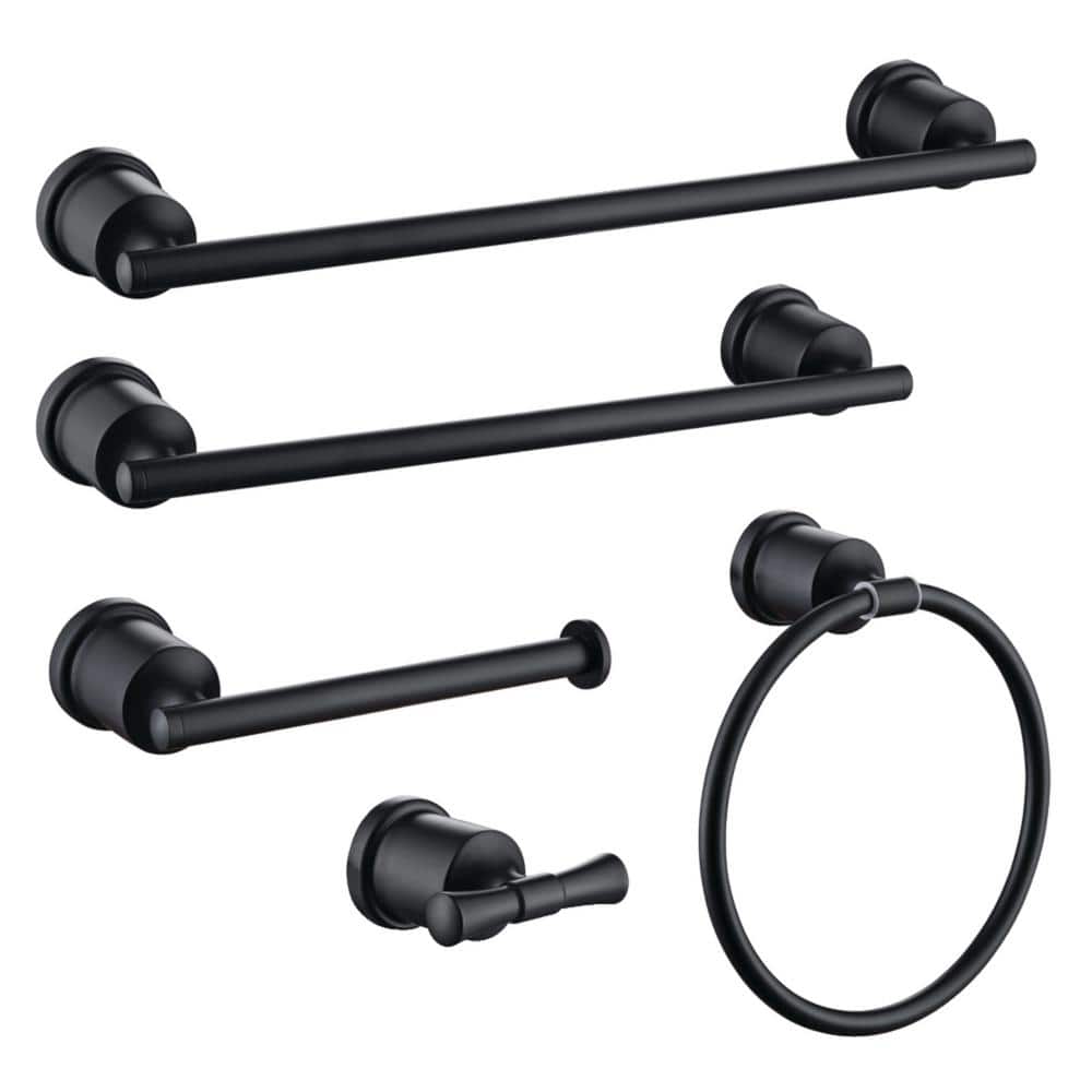 Matte Black Stainless Steel 5-Piece Bathroom Hardware Set