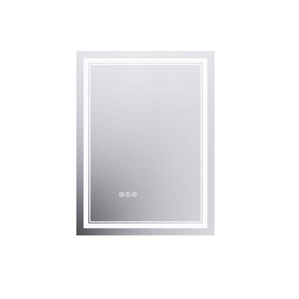 FUNKOL 24 in. W x 32 in. H Rectangular Frameless LED Light Anti-Fog Wall Mount Bathroom Vanity Mirror in White