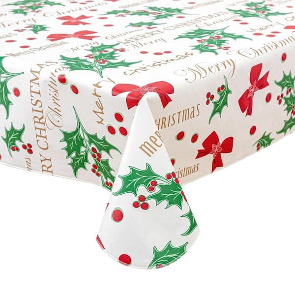 52x90 Christmas Vinyl with Flannel Backing Oilcloth Tablecloth Waterproof Tablecloth