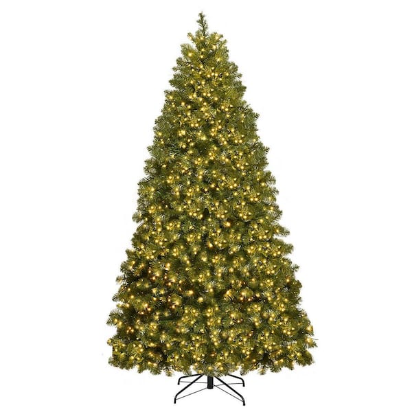 Gymax 7 ft. Pre-Lit PVC Artificial Christmas Tree Hinged 700 LED Lights Metal Stand