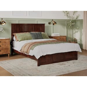 Madison Walnut Brown Solid Wood Frame King Low Profile Platform Bed with Matching Footboard and USB Charger