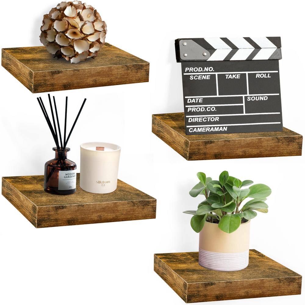 Walnut Wood Square Floating Shelves for Wall Decor, 9.25"