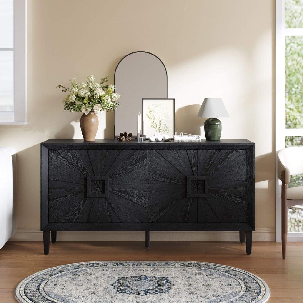 Black TV Stand Fits TV's Up to 60 in. with Adjustable Shelves, Storage Cabinet price history on PriceWatchPro
