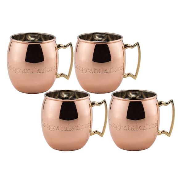 Old Dutch Congratulations 16 oz. Solid Copper Moscow Mule Mug with Nickel lined Lacquered (Set of 4)