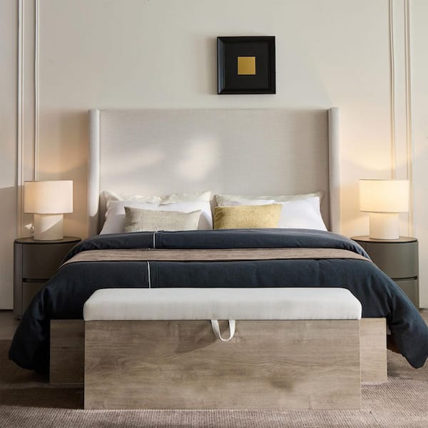 Edna Rustic 45.9 in. Brown Bedroom Bench with Upholstered Flip Top Storag, Wood Bas, Oak