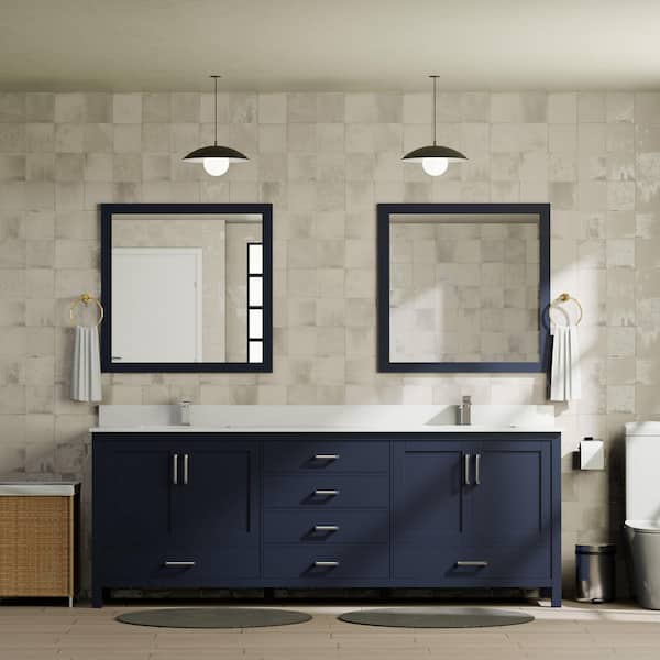 Jacques 80 in. W x 22 in. D Navy Blue Bath Vanity, Cultured Marble Top, and 30 in. Mirror