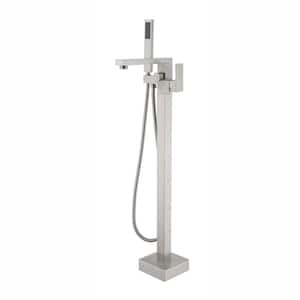 Single-Handle High Flow Floor Mount Freestanding Tub Faucet with Handheld Shower in Brushed Nickel