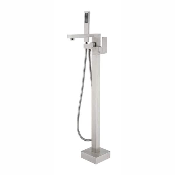 FORCLOVER Single-Handle High Flow Floor Mount Freestanding Tub Faucet with Handheld Shower in Brushed Nickel