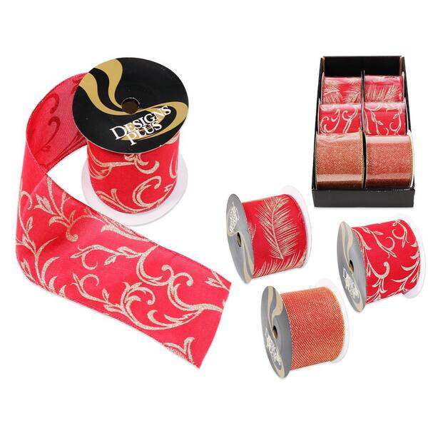 Unbranded 4 in. x 30 ft. Gold on Red Jumbo Wire Edge Xmas Ribbon (6-Pack)