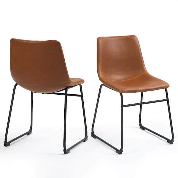 Glamour Home Set of 2 Adan Iron Frame Vintage Cappuccino Brown 17.5 in. Faux Leather Dining Chair