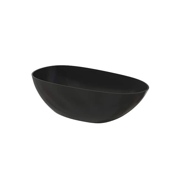 66.90 in. x 33.50 in. Flat Bottom Solid Surface Freestanding Soaking Bathtub with Center Drain in Matte Black