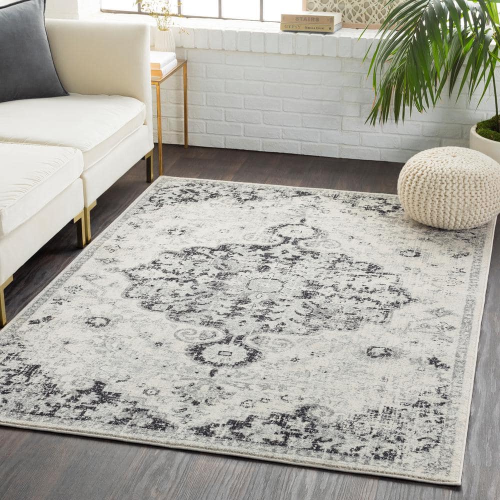 Gray Rectangular Synthetic Medallion Area Rug, 7'10" x 10'2"
