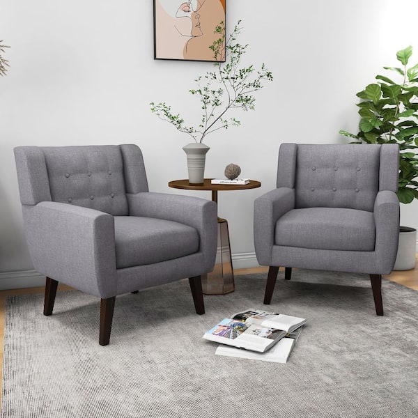 Gray Cotton Arm Chair with Removable Cushions (Set of 2)