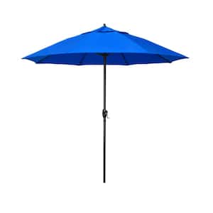 7.5 ft. Bronze Aluminum Market Patio Umbrella with Fiberglass Ribs and Auto Tilt in Pacific Blue Sunbrella