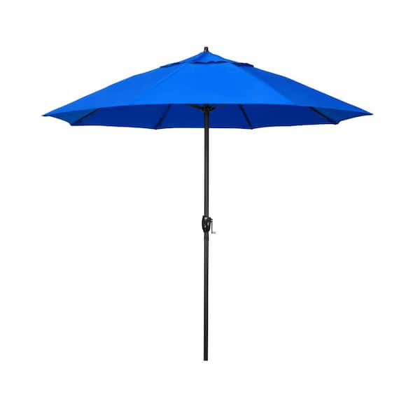 California Umbrella 7.5 ft. Bronze Aluminum Market Patio Umbrella with Fiberglass Ribs and Auto Tilt in Pacific Blue Sunbrella