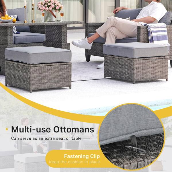 Freestyle 2-Piece Wicker Grey Outdoor Patio Ottomans with Freestyle 2-Piece Wicker Grey Outdoor Patio Ottomans with