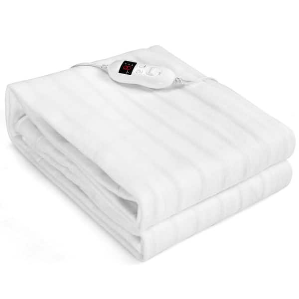 White Polyester Electric Blanket with Adjustable Temperatures 10 H Timer