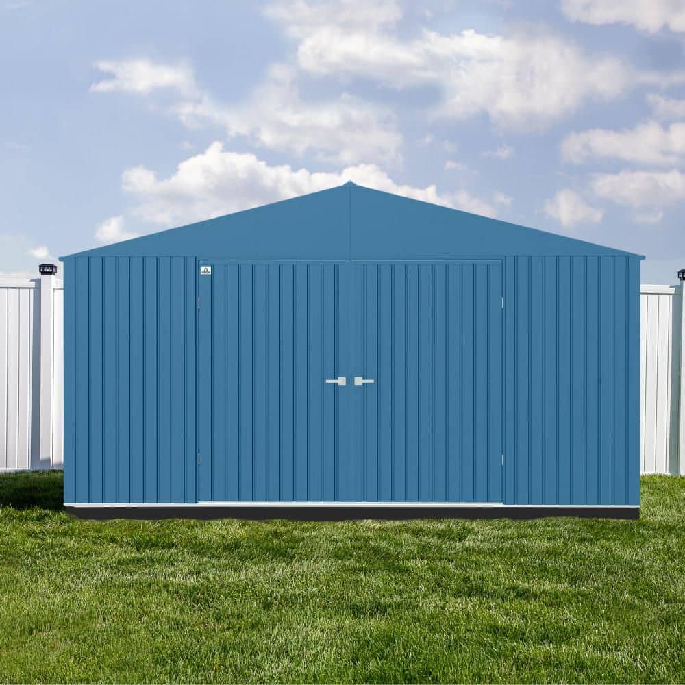 14 ft x 12 ft Blue Steel Storage Shed with Swing Doors