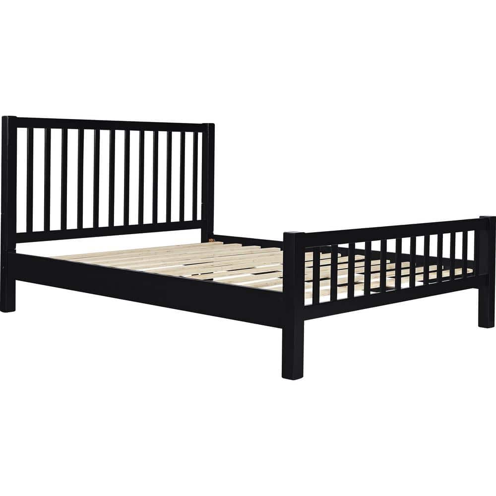 Hampton Black Pine Wood King Platform Bed with Slatted Headboard