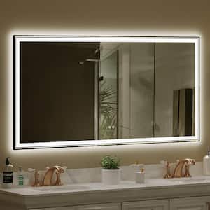 72 in. W x 36 in. H Rectangular Frameless Anti Fog Memory Front and Back Light Wall Bathroom Vanity Mirror in White