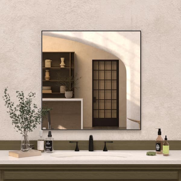 Sight 30 in. W x 30 in. H Rectangular Framed Wall Bathroom Vanity Mirror in Matte Black