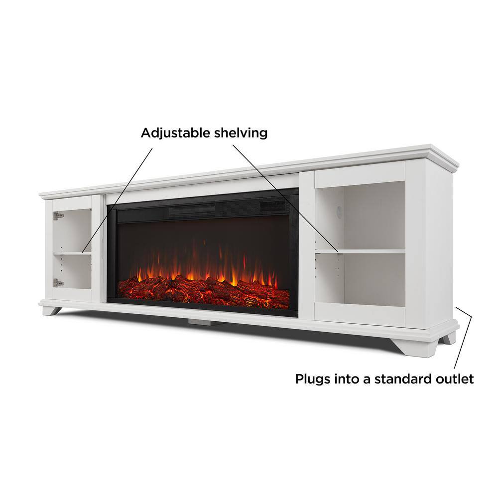 Benjamin 81" White Electric Fireplace TV Stand with Storage
