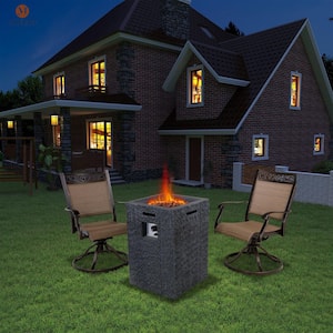 Grossman Dark Gold 3-Piece Cast Aluminum Patio Fire Pit Seating Set with Swivel Base for Garden, Yard